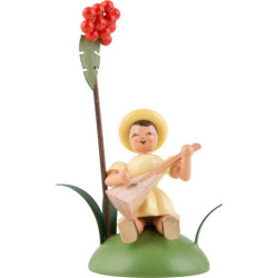 Flower Child with Rowan Berry and Balalaika, Sitting, Colored - 12 cm / 4.7 inch