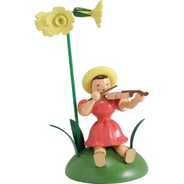 Flower Child with Primrose and Violin Sitting - 12 cm / 4.7 inch