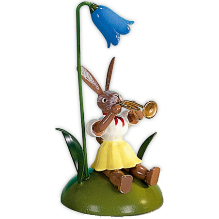 Osterhase mit Glockenblume und Trompete, farbig - 10 cm