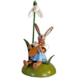 Easter Bunny with Snowdrop and Mandolin, Colored - 10 cm / 3.9 inch