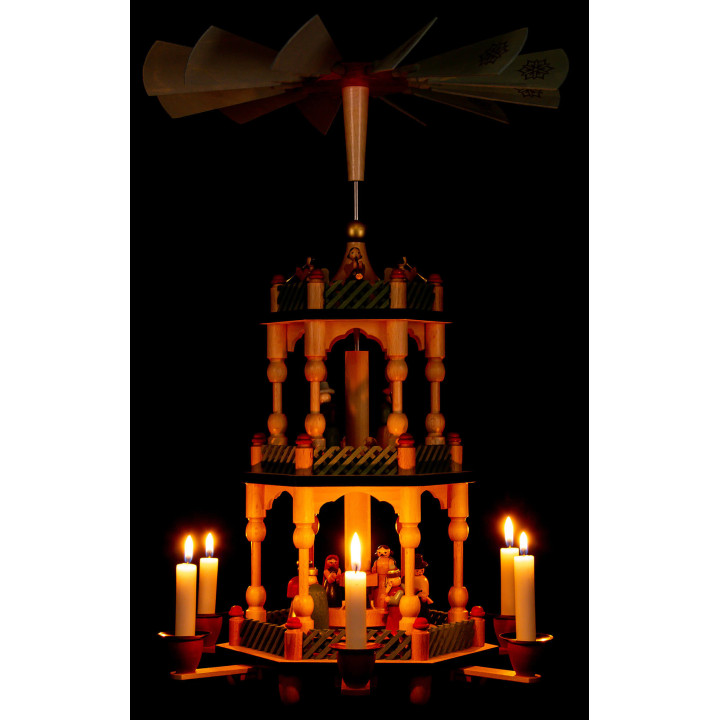 3-stöckige Pyramide Christi Geburt, bunt - 46 cm