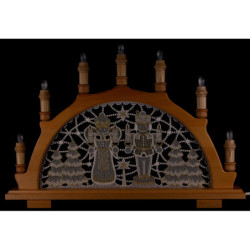 Schwibbogen Bergmann & Engel mit Plauener Spitze weiß/gold - 49x36 cm