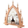 Schwibbogen Seiffener Kirche natur mit Plauener Spitze bunt - 41x45 cm