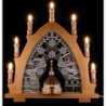 Schwibbogen Seiffener Kirche natur mit Plauener Spitze bunt - 41x45 cm