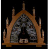 Schwibbogen Seiffener Kirche natur mit Plauener Spitze bunt - 41x45 cm