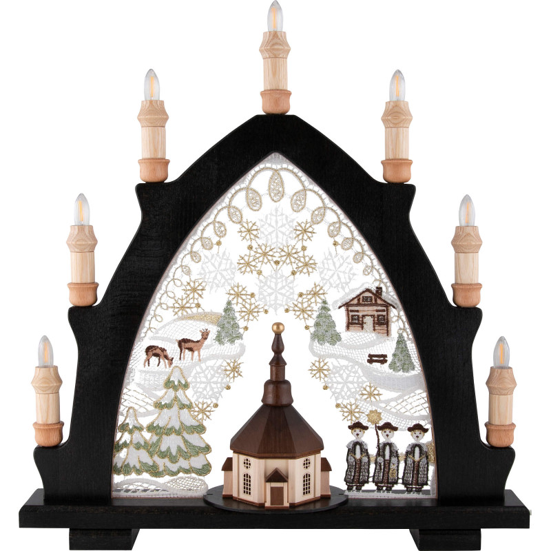 Candle Arch - Seiffen Church Black - Embroidery Colored - 41x45 cm / 16.1x17.7 inch