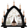 Schwibbogen Seiffener Kirche schwarz mit Plauener Spitze bunt - 41x45 cm