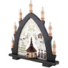 Schwibbogen Seiffener Kirche schwarz mit Plauener Spitze bunt - 41x45 cm