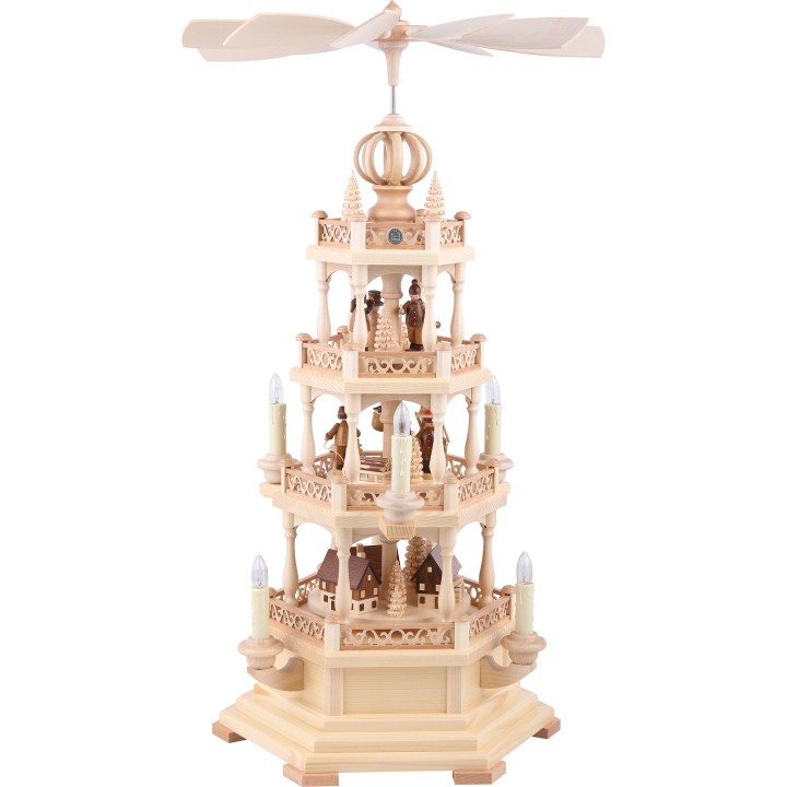 4-Tier Pyramid - Erzgebirge Motif - 62 cm / 24 inch - 120 V Electr. Motor (US-Standard)