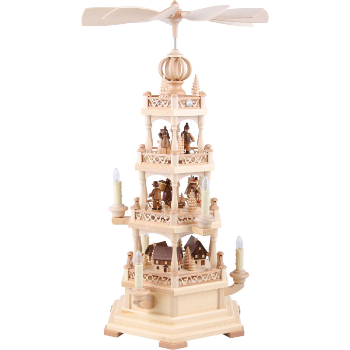 4-Tier Pyramid - Erzgebirge Motif - 62 cm / 24 inch - 120 V Electr. Motor (US-Standard)