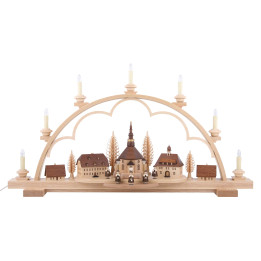 Candle Arch - Seiffen Village Natural Wood - 80x15x43 cm / 31.5x6x17 inch