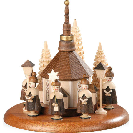 Theme Platform for Electr. Music Box - Carolers and Seiffen Church Natural - 13 cm / 5 inch