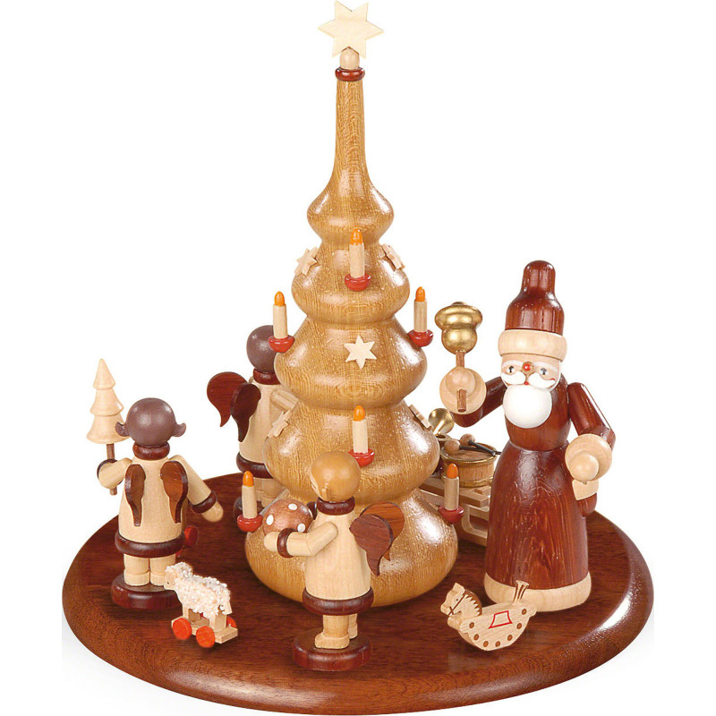 Motivplattform für elektr. Spieldose - Weihnachtsmann und Geschenkeengel natur - 15 cm