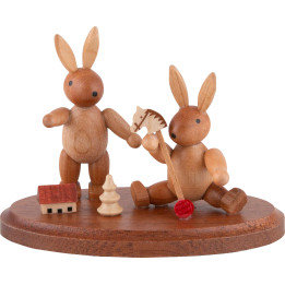 2 Easter Bunnies Playing - 4 cm / 2 inch