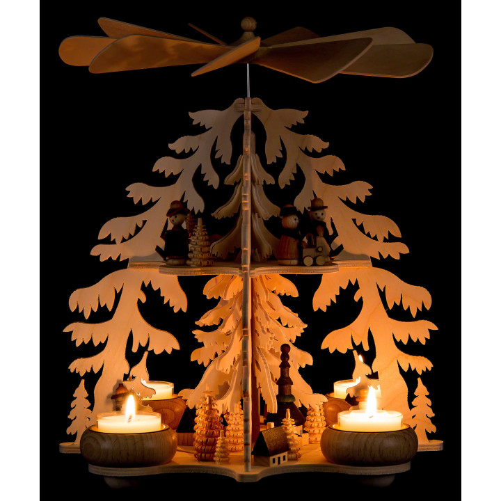 2-Tier Pyramid - Fir Forest - Seiffen Village - 28 cm / 11 inch