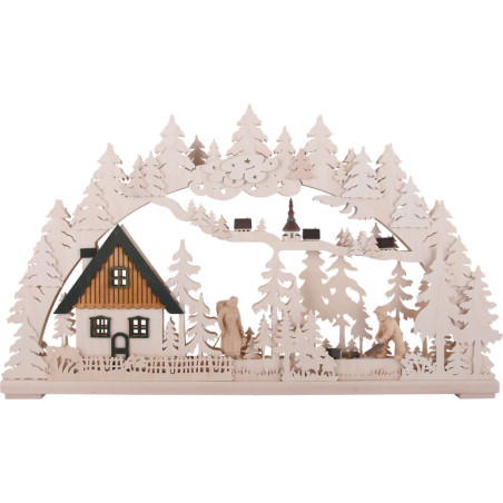 3D-Schwibbogen Altseiffen mit geschnitzten Figuren - 72x43x8 cm