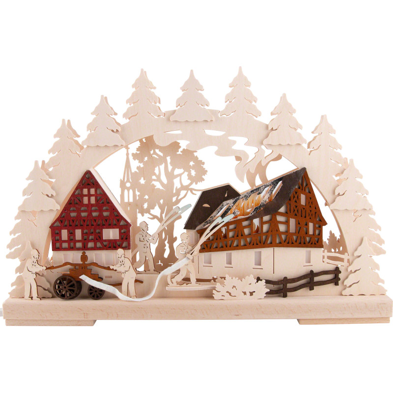 3D Candle Arch - Fire Brigade extinguishes House Fire - 43x28 cm / 16.9x11 inch