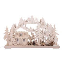 3D-Schwibbogen Blockhütte mit Waldarbeitern - 62x38x8 cm