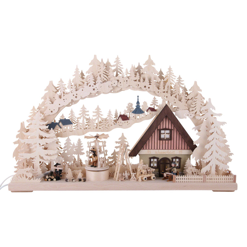 3D Double Arch - Workshop with Turning Christmas Pyramid - 72x43x8 cm / 28x17x3 inch