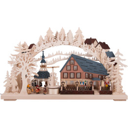 Schwibbogen Pyramidenhaus mit drehender Pyramide - 72x43 cm