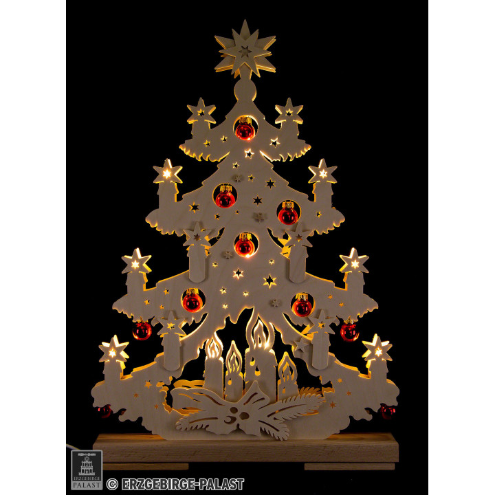 Light Triangle - Fir Tree with Red Christmas Balls - 32x44 cm / 12.6x17.3 inch
