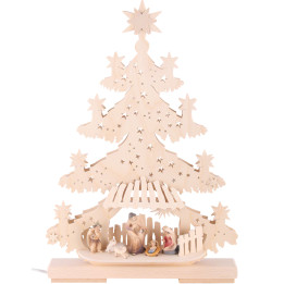 Lichterspitze Tanne Christuskind mit Krippenfiguren - 32x44x7 cm