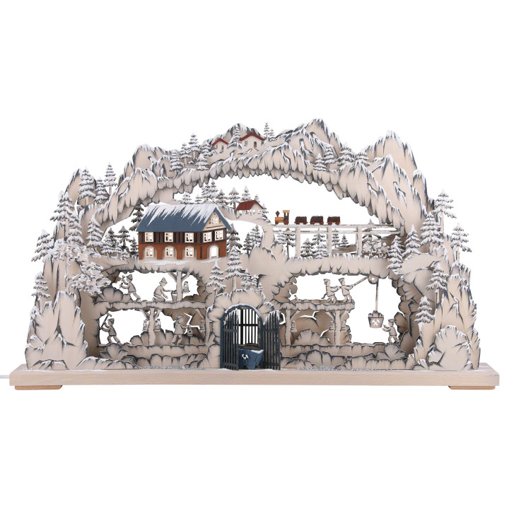 3D-Doppelschwibbogen Bergbau grau mit Raureif - 72x42x8 cm
