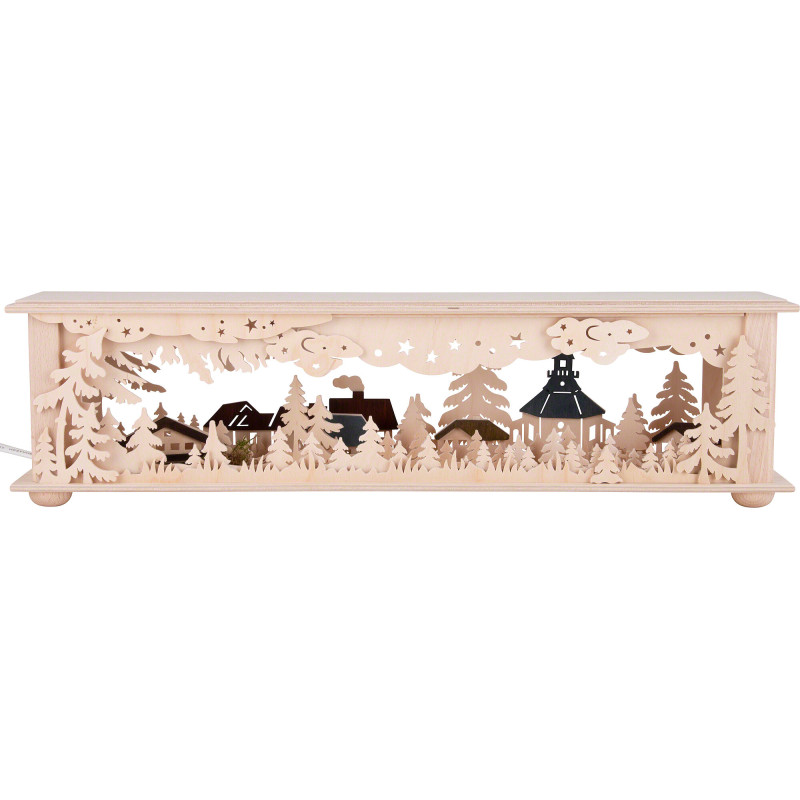 Schwibbogen-Unterbau/Raumleuchte Wald Seiffen farbig - 50x12 cm