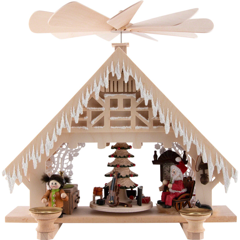 1-stöckige Hauspyramide Weihnachtsstube mit Raureif - 28 cm
