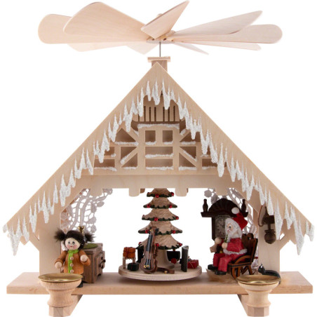 1-stöckige Hauspyramide Weihnachtsstube mit Raureif - 28 cm