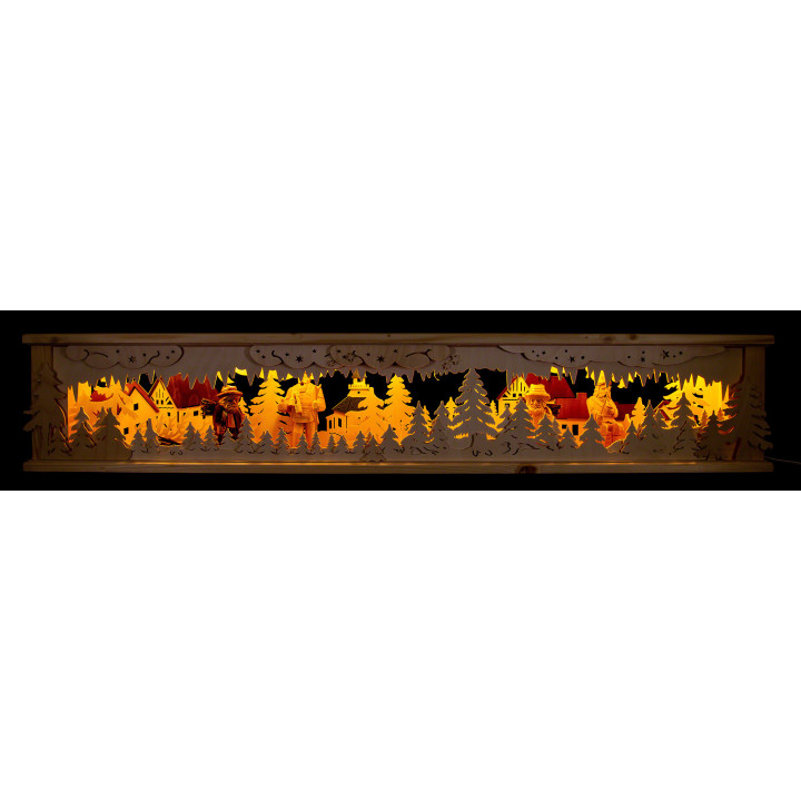 Illuminated Stand with Four Figures and Painted Roofs - 133x26x18 cm / 52x10x7 inch