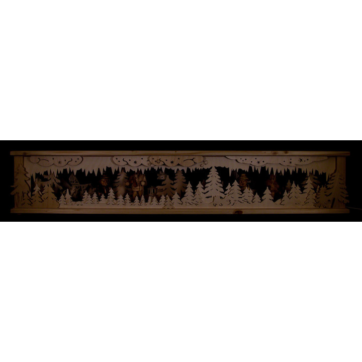 Illuminated Stand with Four Figures and Painted Roofs - 133x26x18 cm / 52x10x7 inch