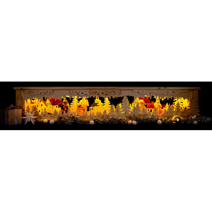 Illuminated Stand with Four Figures and Painted Roofs - 133x26x18 cm / 52x10x7 inch