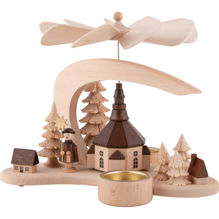 1-Tier Pyramid - Solid Wood - Seiffen Village - 17 cm / 6.7 inch