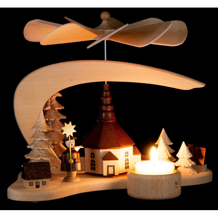 1-Tier Pyramid - Solid Wood - Seiffen Village - 17 cm / 6.7 inch