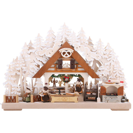 3D-Schwibbogen Molli-Weihnachtsbäckerei mit Raureif - 43x30 cm