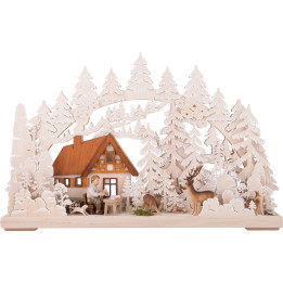 3D Double Arch - Mountain Cabin with Carver - 62x40 cm / 24x16 inch