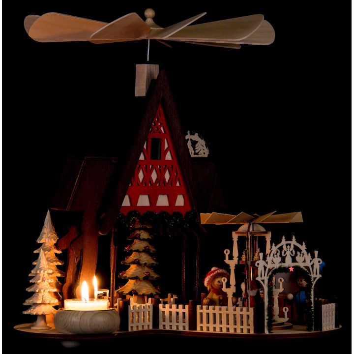 1-stöckige Hauspyramide Fachwerkhaus-Weihnachtsmarkt - 30 cm