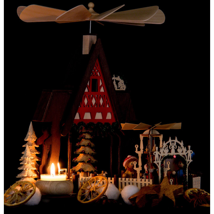 1-stöckige Hauspyramide Fachwerkhaus-Weihnachtsmarkt - 30 cm