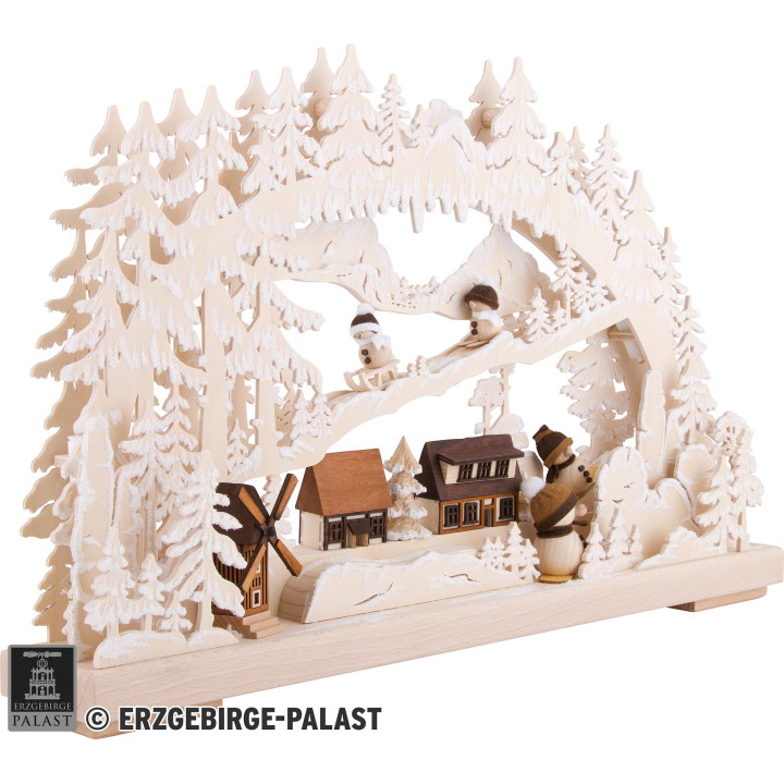 3D-Schwibbogen Winterfreuden mit Raureif - 40x30 cm