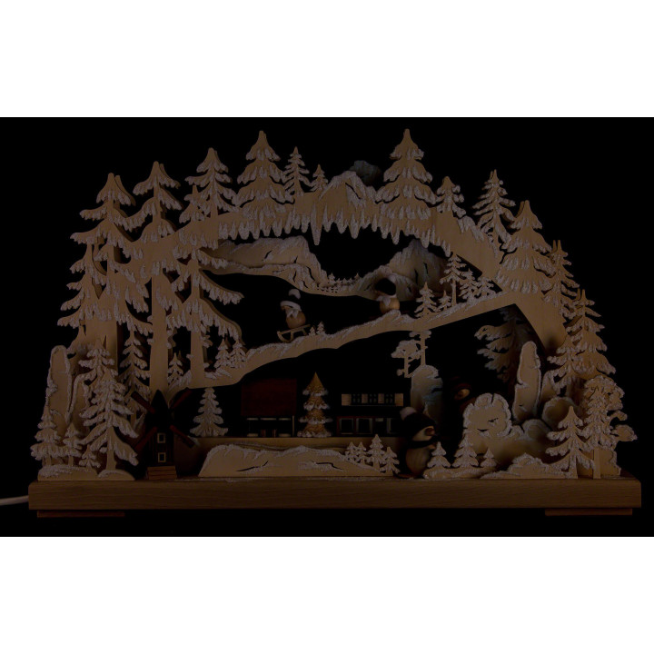 3D-Schwibbogen Winterfreuden mit Raureif - 40x30 cm