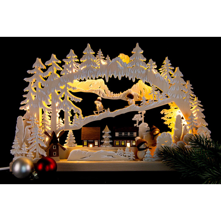 3D-Schwibbogen Winterfreuden mit Raureif - 40x30 cm