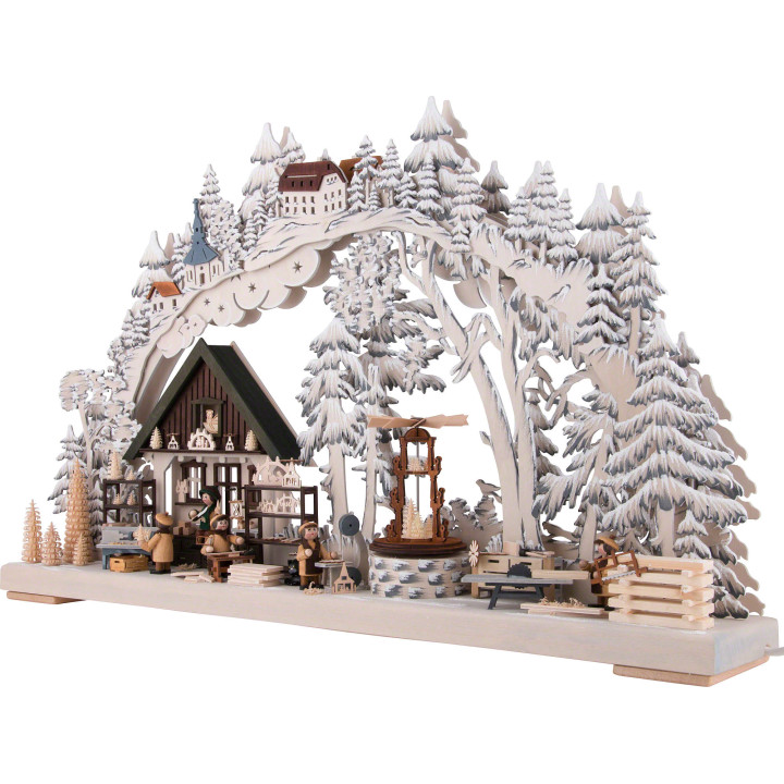 3D-Schwibbogen Kunsthandwerk aus dem Erzgebirge mit Raureif - 72x43 cm