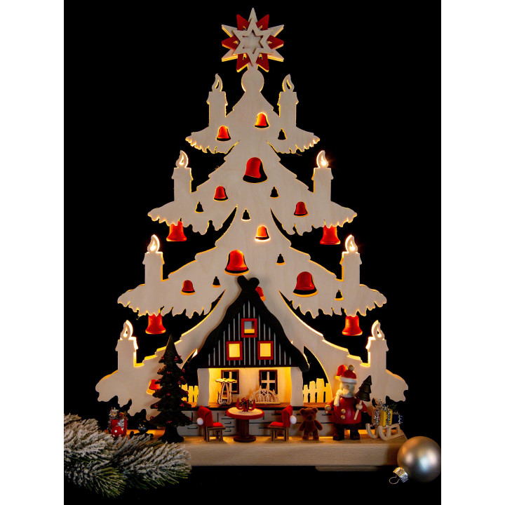 Lichterspitze Tanne Weihnachtsabend mit roten Glöckchen - 32x44 cm