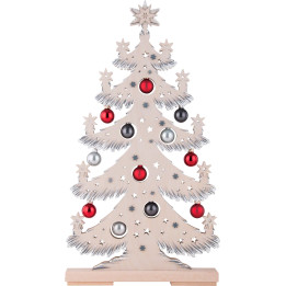 Light Triangle - Fir Tree with Red/Grey Christmas Balls and White Frost - 57x30 cm / 22.4x11.8 inch