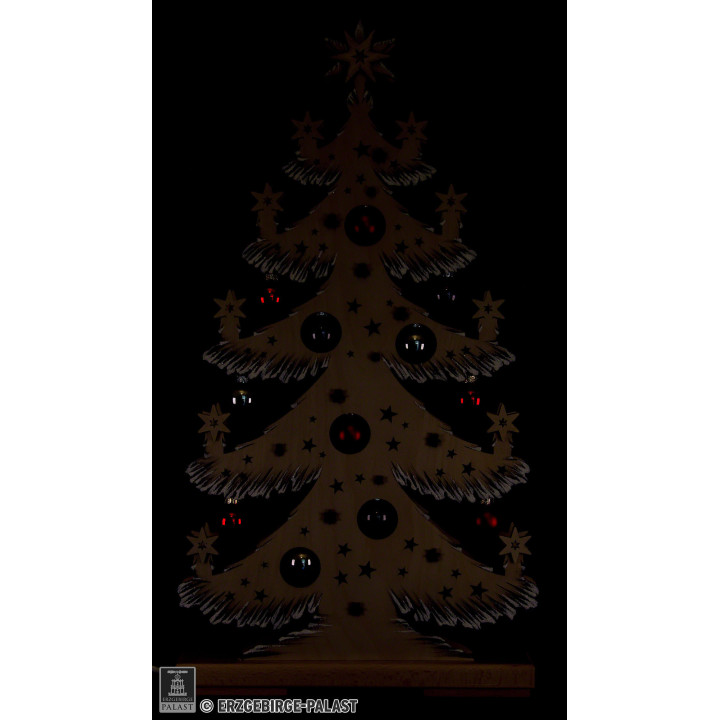 Light Triangle - Fir Tree with Red/Grey Christmas Balls and White Frost - 57x30 cm / 22.4x11.8 inch