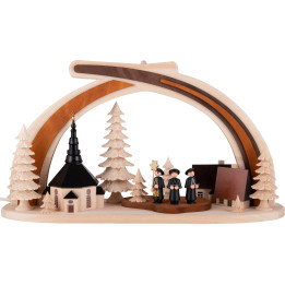 Candle Arch - Solid Wood Seiffen Church with Carolers - 45x30 cm / 17.7x11.8 inch