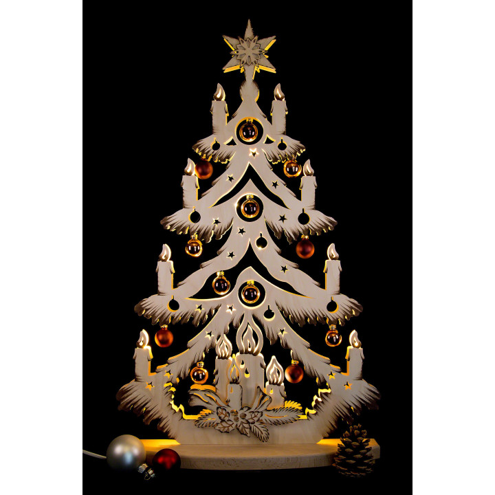 Lichterspitze Tanne mit goldenen/kupfernen Baumkugeln - 72x38 cm