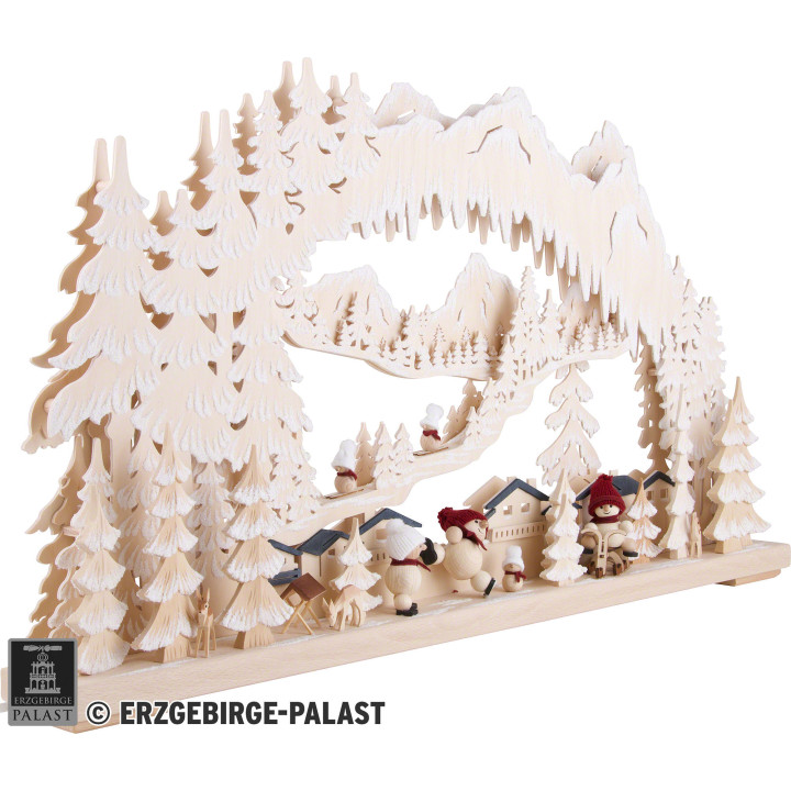 3D Double Arch - Wintersport with Snowmollis and White Frost - 72x43 cm / 28x17 inch