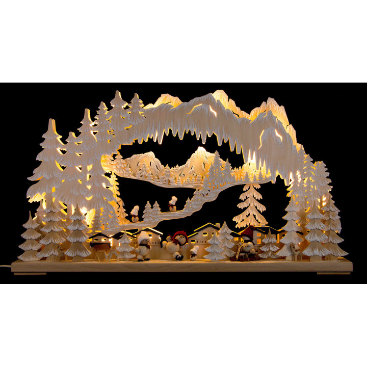 3D Double Arch - Wintersport with Snowmollis and White Frost - 72x43 cm / 28x17 inch